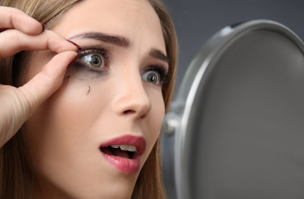 Women experiencing losing of natural eyelashes due to lash extensions or false eyelashes