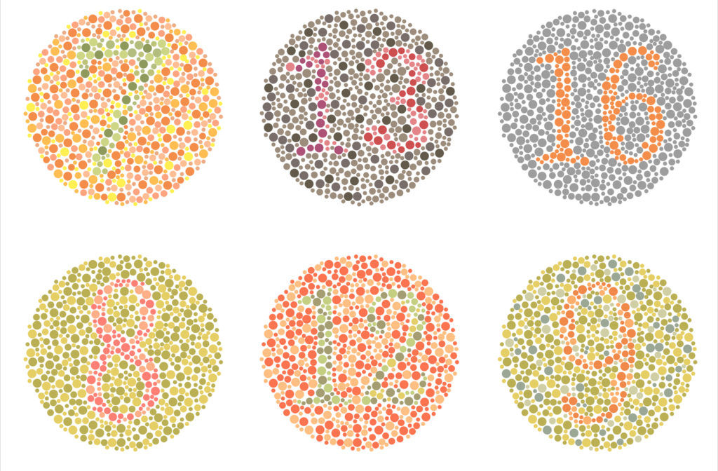 6 examples of perception test to show color blindness